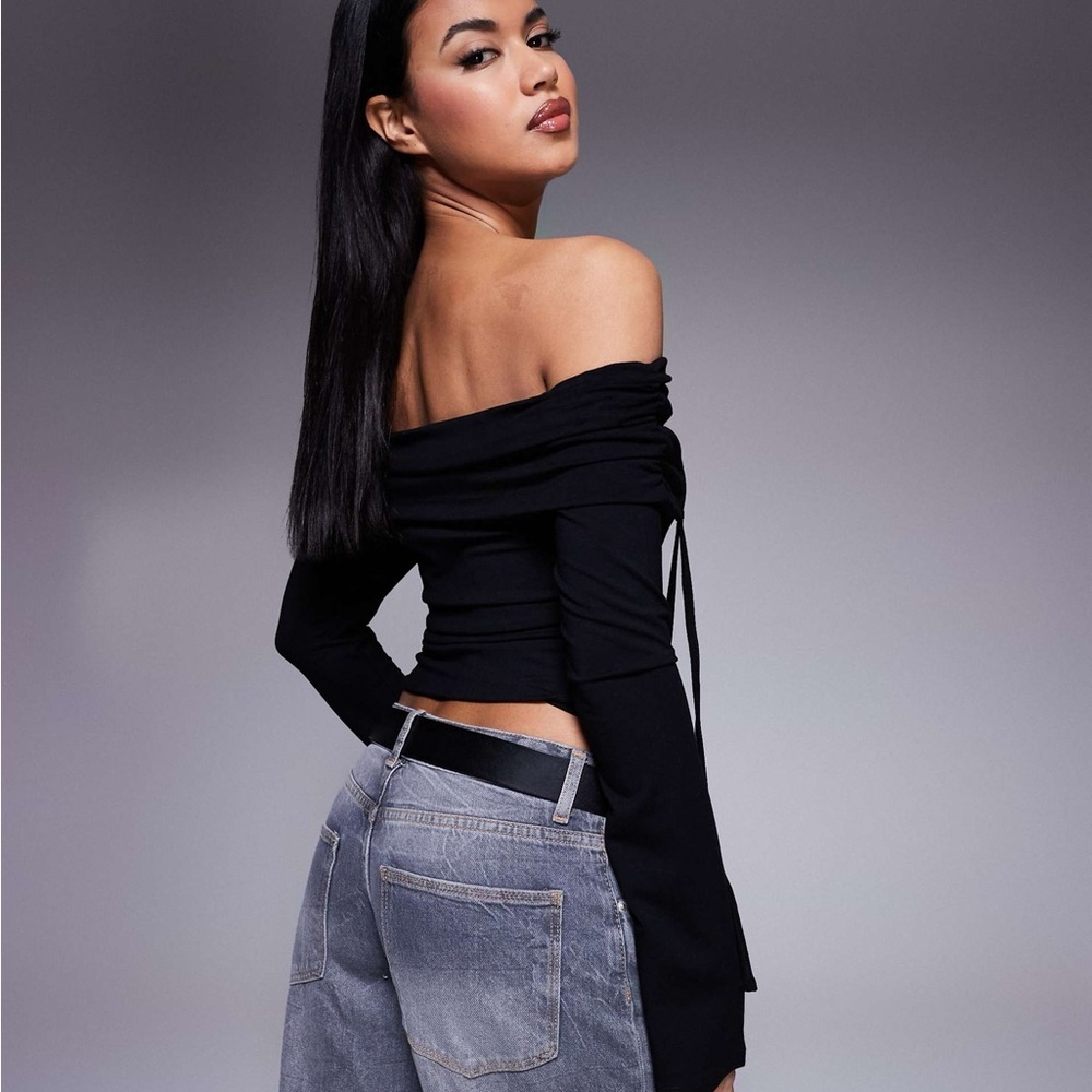 Zara Black Off the Shoulder Bell Sleeve Top Size M